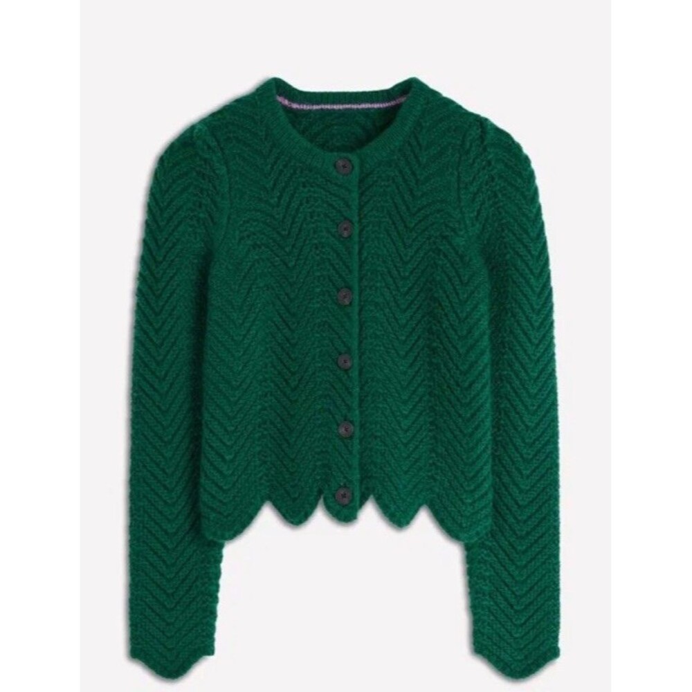 Boden Womens Chunky Chevron Knitted Cardigan Sweater Green New Size 10